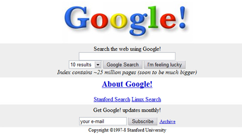 Pierwsza wersja strony Google.com