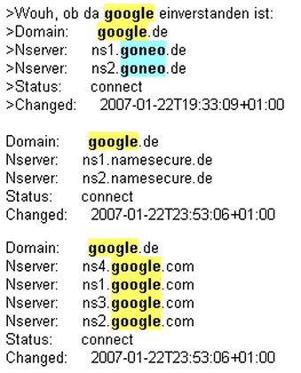 Google.de pod serwerem DNS Goneo.de